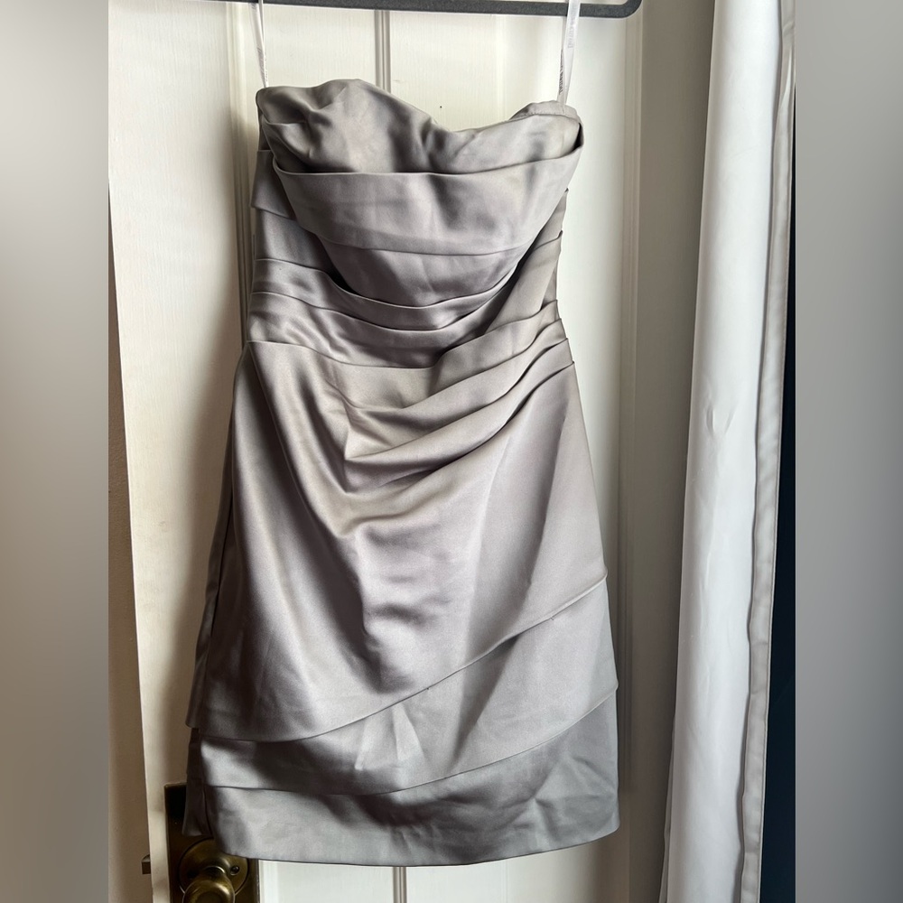 David's Bridal Strapless Silver Dress